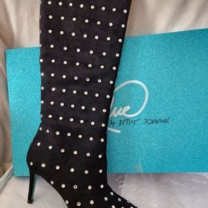 Suede and rhinestone boots 9.5 3.5 inch heel